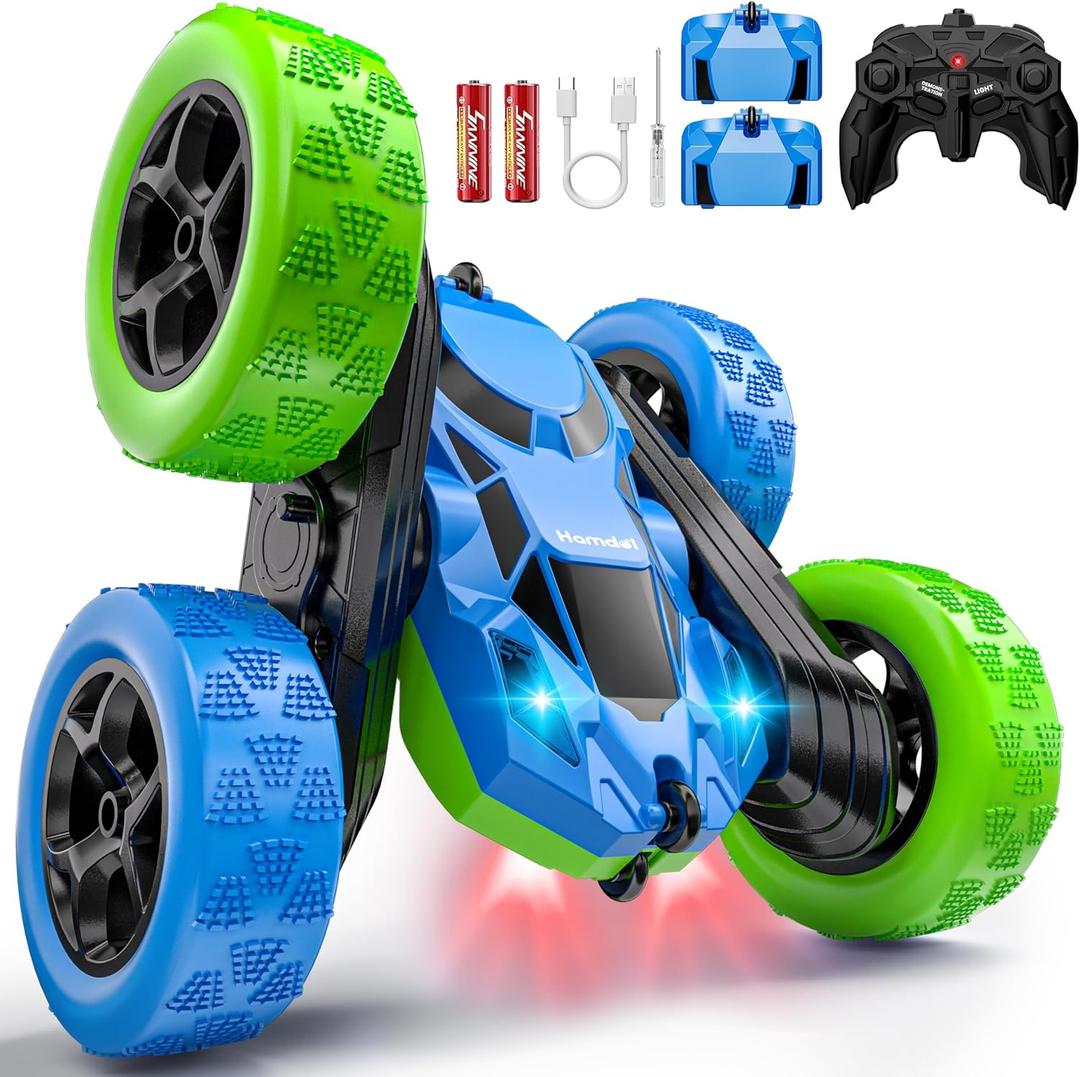 Hamdol Upgraded RC Car for Kids, 360° Rotating Double Sided Stunt Vehicle with Headlights, 2.4GHz 4WD Remote Control Car, USB-C Rechargeable Electric Toy, Birthday for Boys & Girls, Pro