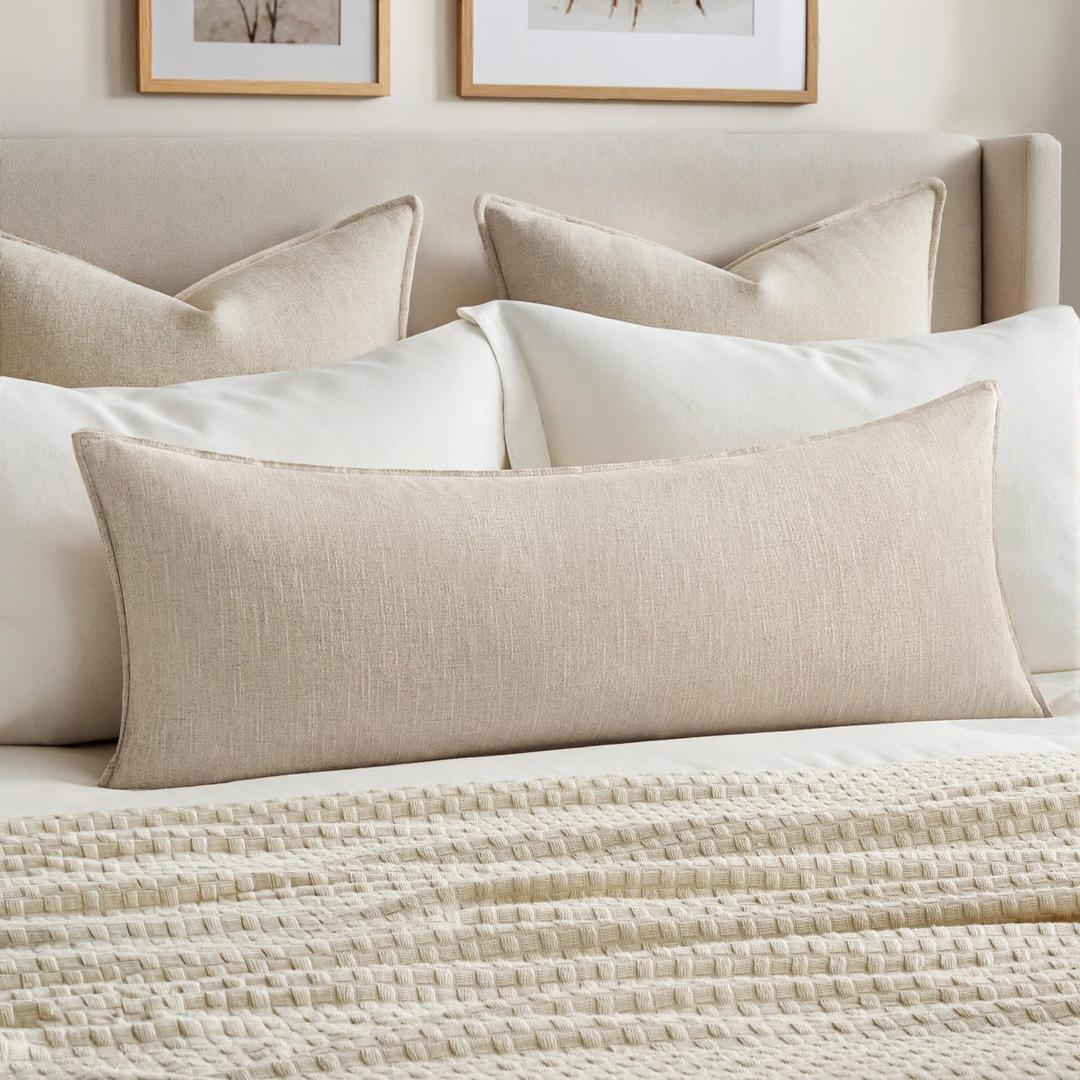 MIULEE Decorative Long Lumbar Throw Pillow Cover for Bed 14x36 Natural Beige Boho Farmhouse Neutral Couch Pillowcase Pack of 1 Accent Modern Sofa Cushion Livingroom Home Decor (Covers Only)