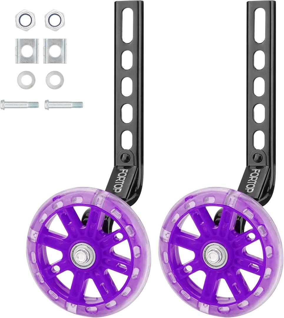 Bike Training Wheels, Pair of Heavy Duty Rear with Stabilizers Mounted Kit for Kids Boy Girls Bikes of Single Speed Bicycle with 12 14 16 18 20 Inch (12IN-20IN, Purple)