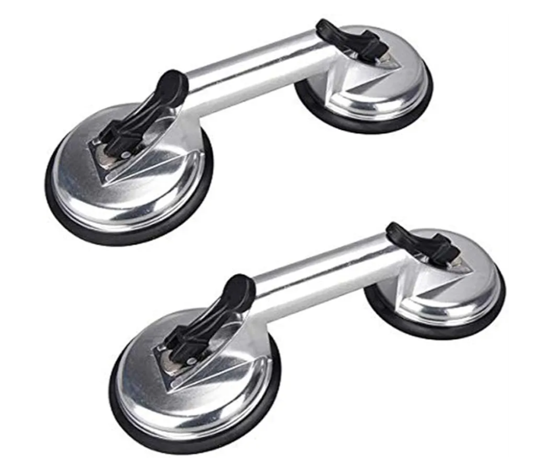 SOLUDE 2 Pack Glass Suction Cup, Aluminum Heavy Duty Vacuum Lifter for Moving Glass/Window/Tiles/Mirror/Granite, Double Gripper Sucker Plate