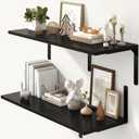 Fun Memories Floating Shelves for Wall, 12 Inch Deep Floating Shelves Set of 2, Wall Mounted Shelf with Metal Brackets, Rustic Wood Wide Shelf for Bathroom, Kitchen and Living Room, Black, 36W x 12D