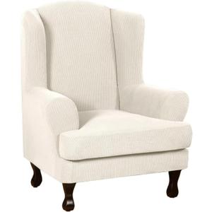 INFLAG Wing Back Chair Slipcovers, Stretch Spandex Wingback Chair Covers Sofa Slipcover Washable Chair Covers Armchair for Living Room and Bedroom (Beige)
