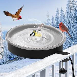 Yiabivo 2 in 1 Heated Bird Bath for Outdoors for Winter,100W Bird Bath Heater with Thermostatically Controlled，Heated Bird Bath for Deck Railing for All Seasons Outdoor Garden Yard Patio Lawn(Grey)