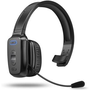 LEAYU Bluetooth Headset, 60hrs Noise Canceling V5.2 Over Head Headphones, Single Ear Trucker Wireless Headset with Mic, Mute Button, Multipoint, for Phones PC Computer Truck Driver Office Work - Black