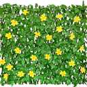 Expandable Fence Privacy Screen for Balcony Patio Outdoor,Decorative Faux Ivy Fencing Panel,Artificial Hedges (Single Sided Leaves) (4, Yellow Flowers) 45"L X 12"W