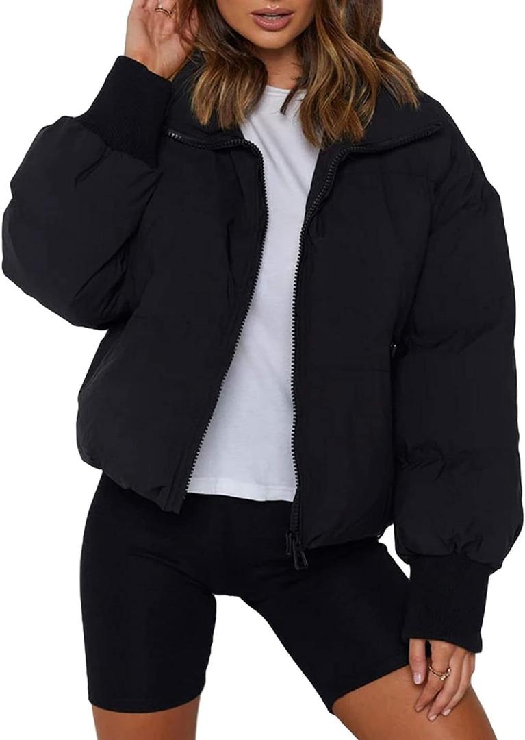 AMEBELLE Women Winter Thermal Baggy Stand Collar Full Zip Puffer Down Coats Jacket L