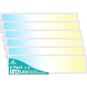 6PACK 1x4 LED Flat Panel Light Surface Mount, 3000/4000/5000k Selectable & TRIAC Dimmable5500LM 50W Flat Panel Light, Input AC 120V, 1x4 LED Lights Fixture for Garage/Kitchen/Office-White