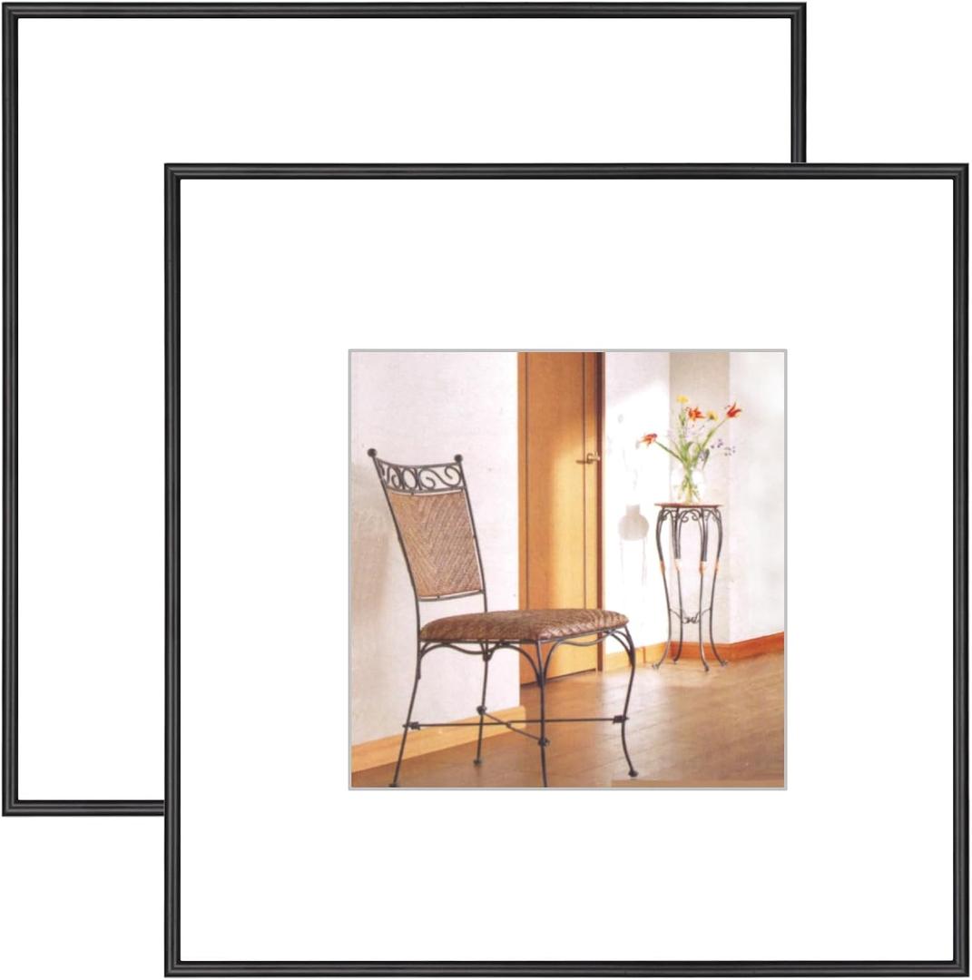 10x10 Picture Frame Set of 2, Black Matte Thin Modern Metal, Square Frame for Desktop and Wall Mounting, Aluminum Floating Photo Frame, Fit 6x6 with Mat or 10 x 10 without Mat, 2 Pack