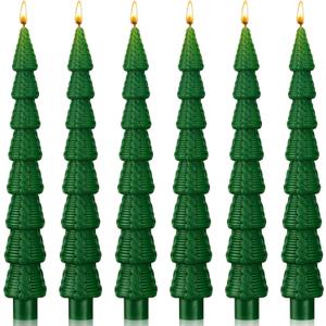 MTLEE Christmas Tree Shaped Taper Candles 10 Inch Unscented Christmas Tree Candles Decorative Aesthetic Xmas Relaxation Gifts for Centerpiece Decorations(Elegant,Green,6 Pcs)