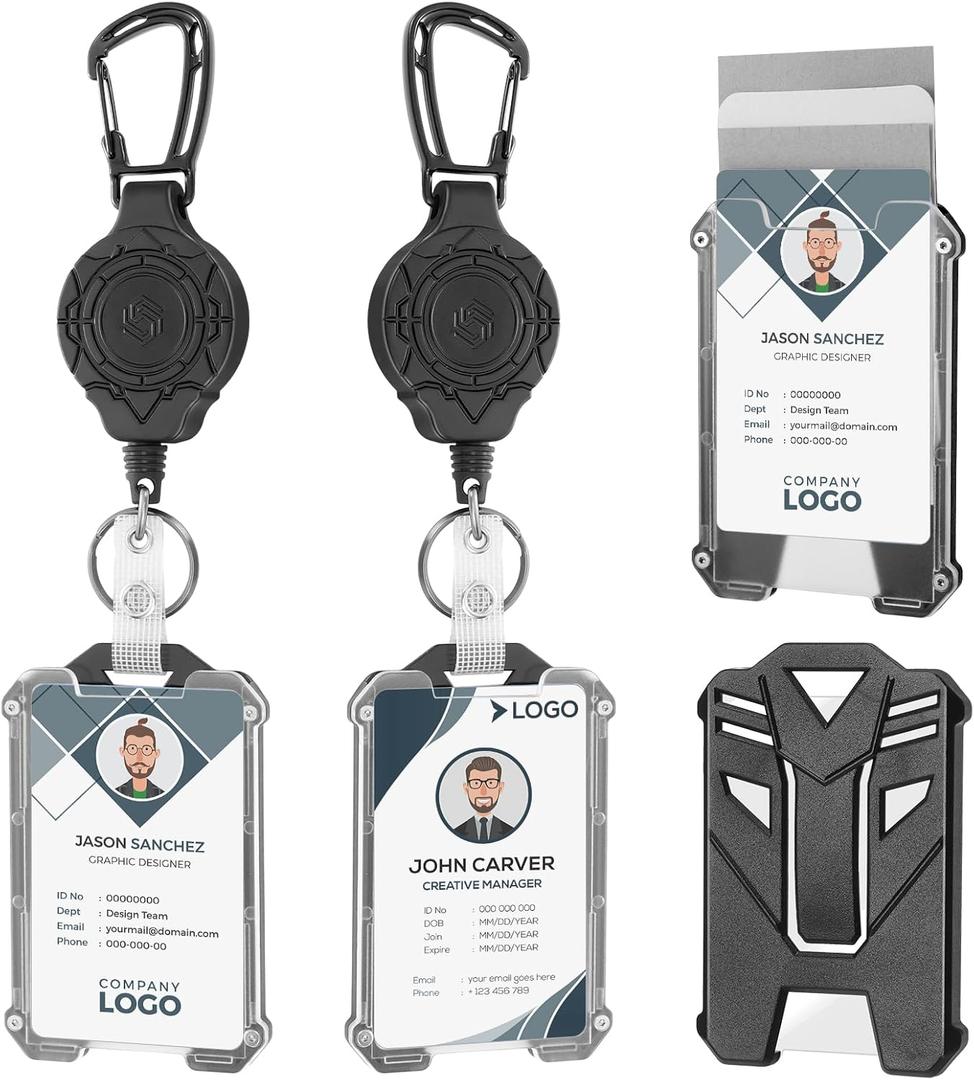 BESARME 2 Set Retractable Badge Holders Heavy Duty Carabiner Badge Reel Retractable Keychain with Tactical ID Card Badge Holders