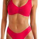 Sexybody Women's V Cut Bikini Sexy Tie Front Cutout High Cut Two Piece Swimsuit Bathing Suit (Red, XL)
