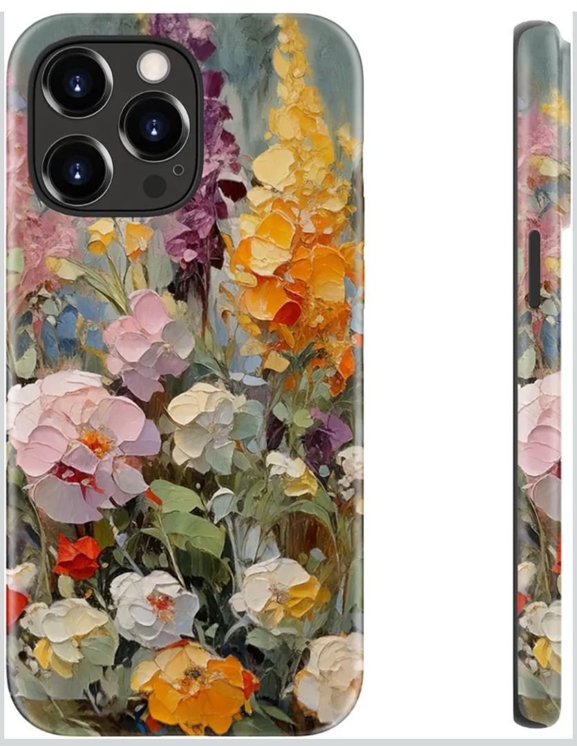 LUHOURI for iPhone 14 Pro Case,Wireless Charging Compatible,Dual-Layer - Soft Silicone Inner + Hard Outer Shell,Cute Wildflower Design,Protective Phone Cover for Women - Oil Painting Flowers