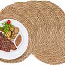 GENMOUS Woven Placemats Set of 6, 13" Round Placemats Natural Water Hyacinth Boho Placemats, Farmhouse Rattan Chargers for Dinner Plates,Rustic Braided Wicker Table Mats for Dining Table,Home,Wedding