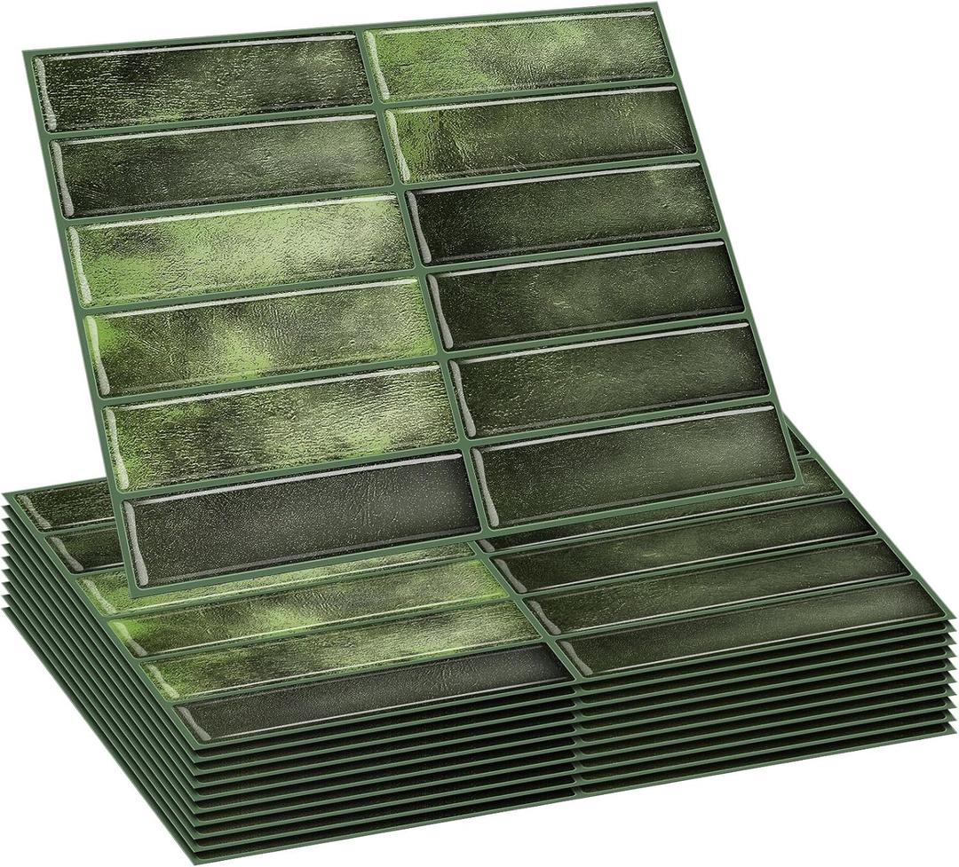 Drydiet 10 Sheets Tile Peel and Stick Backsplash 11.43 x 9 3D Wall Kitchen Stick on Tiles for Kitchen Marble Tiles (Green)