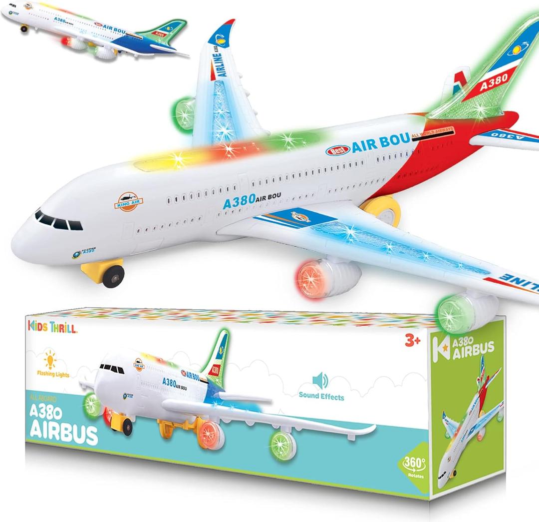 Kidsthrill Airplane Toy with Bump & Go, Flashing Lights & Sounds - For Boys & Girls Age 3-12