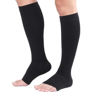 TOFLY 30-40mmHg Medical Graduated Compression Socks for Men & Women, Open Toe Knee High Compression Socks,Firm Support for Circulation Recovery,Shin Splints,Varicose Veins,Edema,Nursing, Black XL