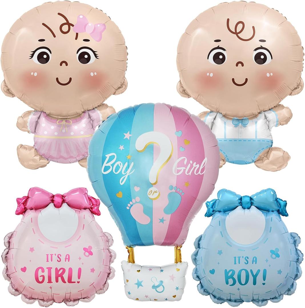 Baby Balloons Boy or Girl Gender Reveal Decorations Pink and Blue Baby Shower Decorations Gender Reveal Foil Balloons 5 Pcs
