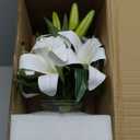 Artificial Flowers Tiger Lily Real Touch with Vase Easter Lily White Lilies Silk Faux Flowers Arrangements in Glass Vase with Faux Water Easter Decor Fake Floral Bulk Bouquet for Office Home Decor