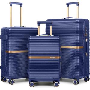 Joyway 3 Piece Luggage Set (20/24/28 Inch) Lightweight ABS Hard shell Suitcases, Spinner Wheels, TSA Lock, Durable Travel Luggage (Dark Blue)