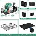MOUKABAL Dish Drying Rack, Dish Rack, Stainless Steel Dish Racks for Kitchen Counter, Dish Drainer with Removable Utensil Holder, Drainboard (Grey,13''W x 17''L)