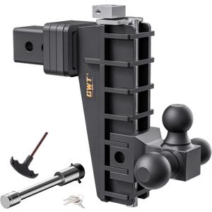GWTAUTO Adjustable Trailer Hitch, Tri-Ball (1-7/8" x 2" x 2-5/16") Drop Hitch, Fits 2.5-Inch Receiver, 8 Inch Drop Hitch, 18500 LBS GTW-Class 3 Tow Hitch for Heavy Duty Truck, Black, Solid Ball Mount