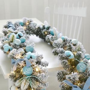 Christmas Garland Pre-Lit 6FT Christmas Garland with Lights, Artificial Pine with Ball Ornaments, Pinecones & Bows (Blue)