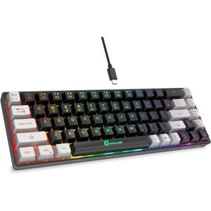 65% Gaming Keyboard, LED Backlit Mini Wired, Ultra-Compact Anti-Ghosting No-Conflict 68 Keys for PC Laptop Windows Gamer (Black-Grey)