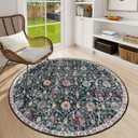 Lahome Moroccan Trellis Washable Round Rugs, Non-Slip Soft Round Rug 4ft Ultra-Thin, Small Vintage Circle Carpet for Entryway Kitchen Bedroom Nursery Bathroom Elise, Black/Multi