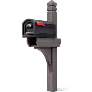 Step2 Lakewood Mailbox & Post, Weather Resistant, Large Outdoor Mailboxes, Made of Durable Plastic, Easy to Install, Flag Included, Black/Brown (Standard (T2))