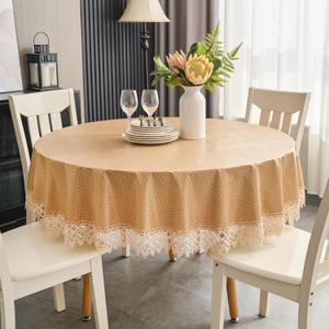 LIBERECOO Round Tablecloth, Waterproof Vinyl Tablecloth with Flannel Backing, Plain Weaves Pattern Wipeable & Reusable Plastic Table Cloth with Lace Trim, Ideal for Kitchen and Dining Room, 70 Inch