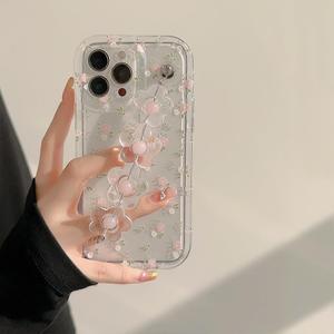 Compatible with iPhone 15 Plus Cute Case for Women, 3D Bracelet Crystal Clear Bling Flower Wrist Hand Strap Chain Lovely Protective Cover for Women Girls Clear Transparent Case