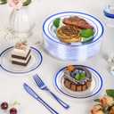 Goodluck 350 Pieces Blue Plastic Plates, Clear Plastic Silverware Disposable Plates Set, Include 100 Plates, 50 Pack Pre Rolled Napkins with Silverware, 50 Cups for Party, Wedding, Graduation