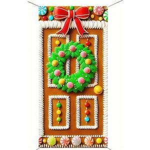 Christmas Gingerbread House Party Decorations, Gingerbread House Door Cover Banner and Welcome Christmas Porch Sign Hanging Banner for Winter Christmas Party Supplies Indoor Outdoor 71 x 35