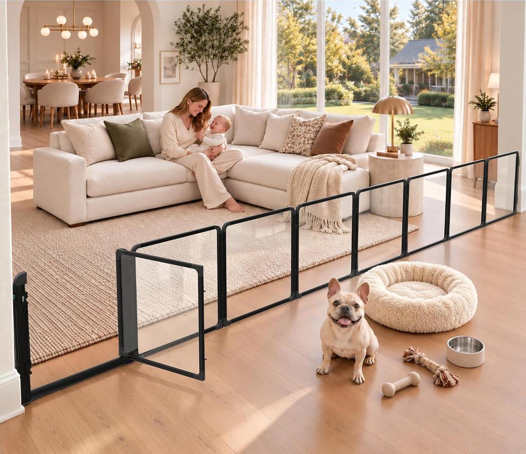 FXW ClariWall Metal & Acrylic Dog Gate, Extra Wide for Openings Up to 183"