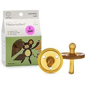 Natursutten Pacifiers 0-6 Months - 2-Pack Original Shield Round Nipple Natural Rubber Safe & Soft BPA-Free Pacifier for Breastfeeding Babies - Newborn Pacifiers Made in Italy, Butterfly/Round