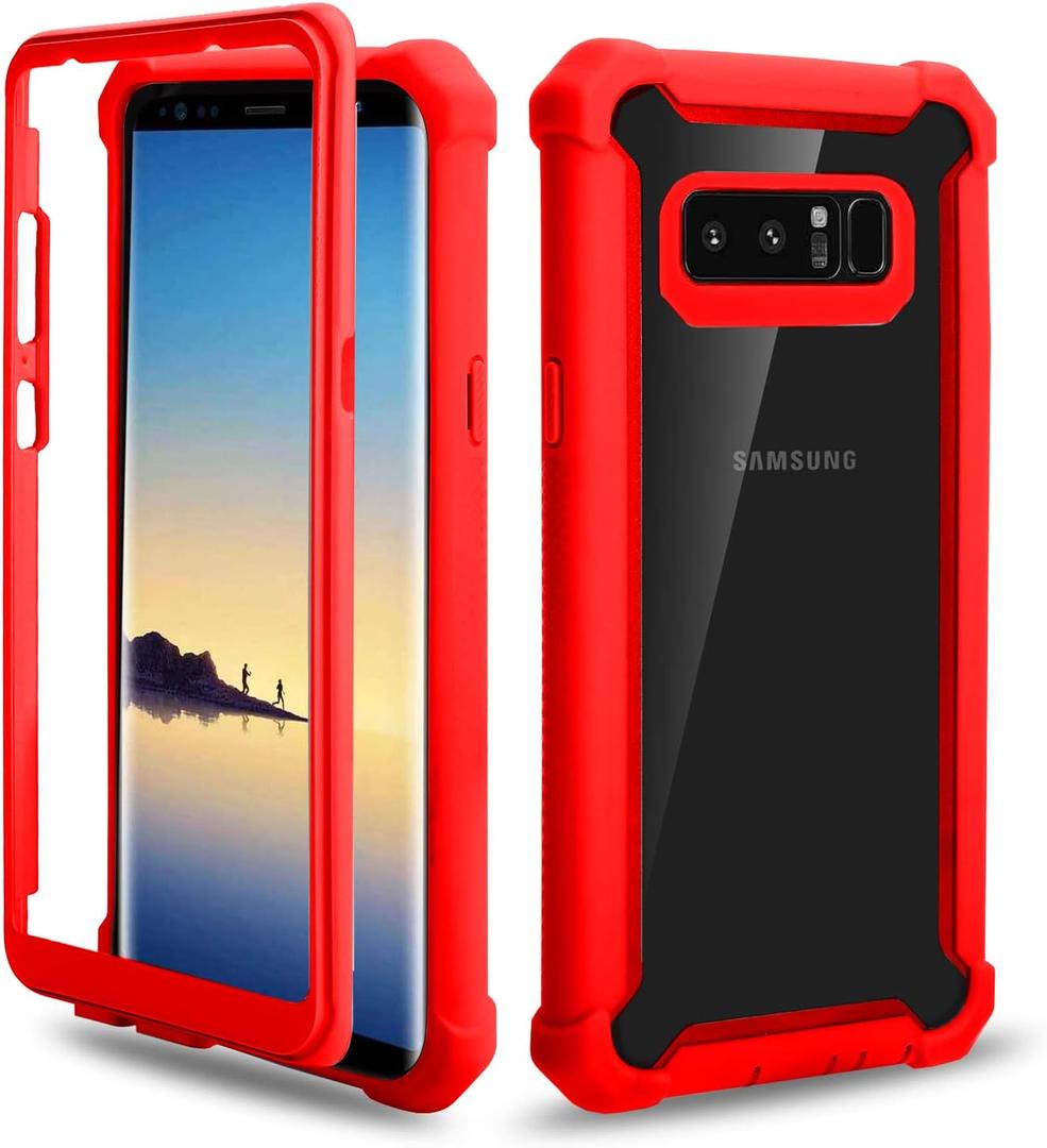 Asuwish Phone Case for Samsung Galaxy Note 8 Cover Shockproof Hard Drop Proof Full Body Protective Heavy Duty Hybrid Dual Layer Cell Accessories Glaxay Note8 Not S8 Galaxies Gaxaly Women Men Red