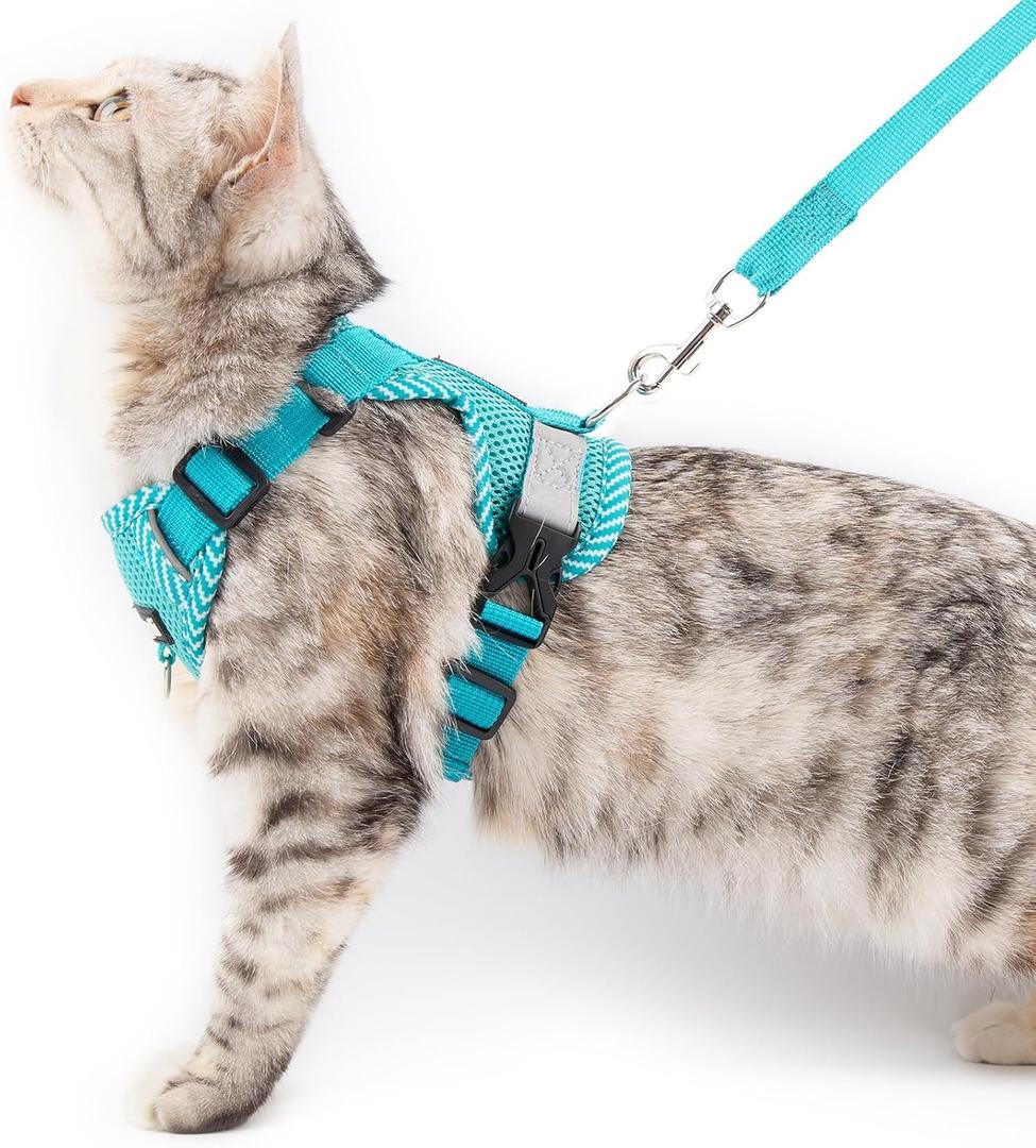 Cat Harness and Leash Escape Proof Medium Kitten Harness Bengal Cat Vest for Walking Travel, Turquoise, M