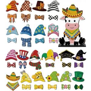 42 Pcs Small Interchangeable Cinco De Mayo Cow Figurine Farmhouse Holiday Cow Office Decor Seasonal Sign Desk Accessories Mexican Tier Tray Home Decoration Wood Welcome Ornament Gift