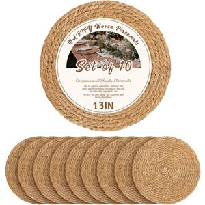 13 in Round Woven Placemats Plate Chargers Set of 12, Boho Farmhouse Rustic Woven Place Mats for Dining Table Decor, Rattan Wicker Table Mats Jute Braided Chargers for Dinner Plates
