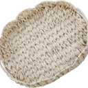 16.5 inch Round Wicker Tray, Boho Decorative Coffee Table Tray,Woven Serving Tray with Handles,Wicker Scallop Basket (Milky White)
