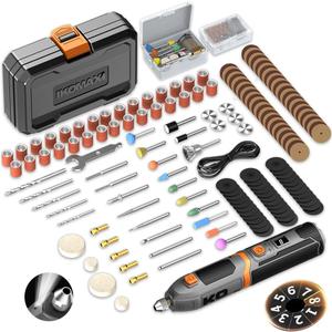 KOMAX Cordless Rotary Tool 4V,Digital Display 8-Speed and Rechargeable Battery with 143 Accessories,18000RPM Rotary Tool Kit Multi-Purpose for Sanding,Cutting,Polishing,Drilling,Engraving,DIY Crafts
