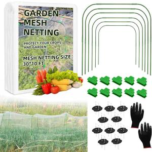 Garden Netting Kit, 10X30 Ft Garden Ultra Fine Mesh Net Bird Barrier Protection with Garden Hoops for Protect Garden Vegetables Flowers Shrubs Fruit Trees Indoors & Outdoors Plant Beds Greenhouse