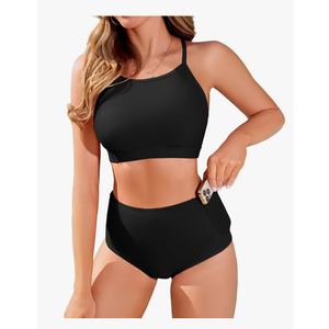 CharmLeaks Women's Bikini Sets High Neck Two Piece Swimsuits Sport Bathing Suits, Size Small