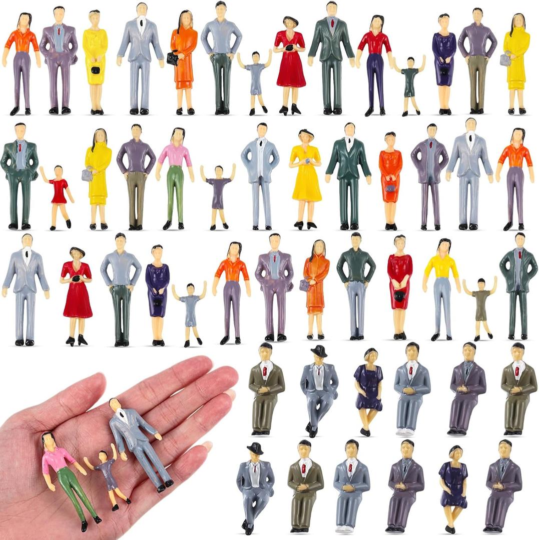 50 Pcs Mini People Figurines 1: 30 Scale Tiny People Model Miniature Sitting and Standing Little Plastic Figurines for Miniature Scenes