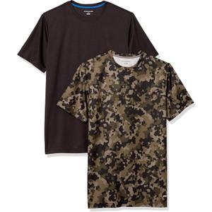 Amazon Essentials Men's Active Performance Tech T-Shirt - Discontinued Colors, Pack of 2 (Black/Olive Geo Camo), 2XL