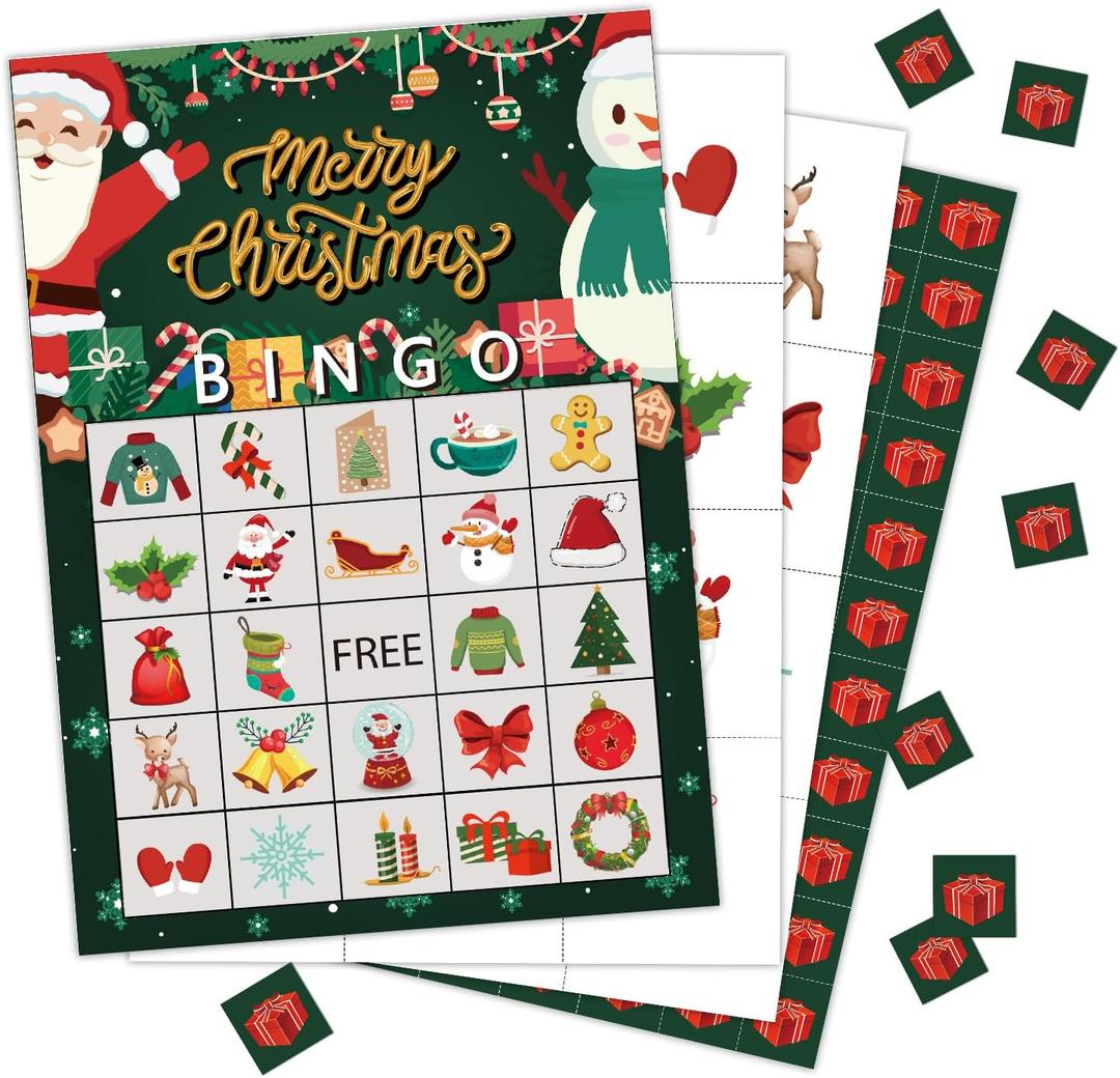 2 x Zodvery Christmas Bingo Cards, Christmas Bingo Game, for New Year Christmas Party Games Favors Supplies, Group Game - 24 Players/ 11shengdan