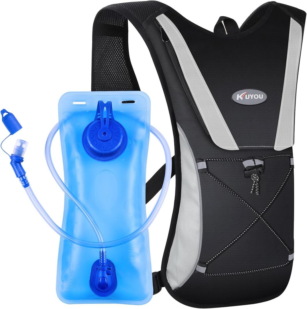 KUYOU Running Hydration Vest - Lightweight Insulated Hydration Backpack with 2L Water Bladder, Adjustable Chest Straps and Reflective Water Backpack for Running Marathon Race Hiking Cycling (Black)