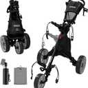 Tivor 3 Wheel Golf Push Cart, Lightweight Push Cart Golf One-Click Folding, Adjustable Height Pushcart for Golf Bags, Compact Design for Ladies, Junior Golfers