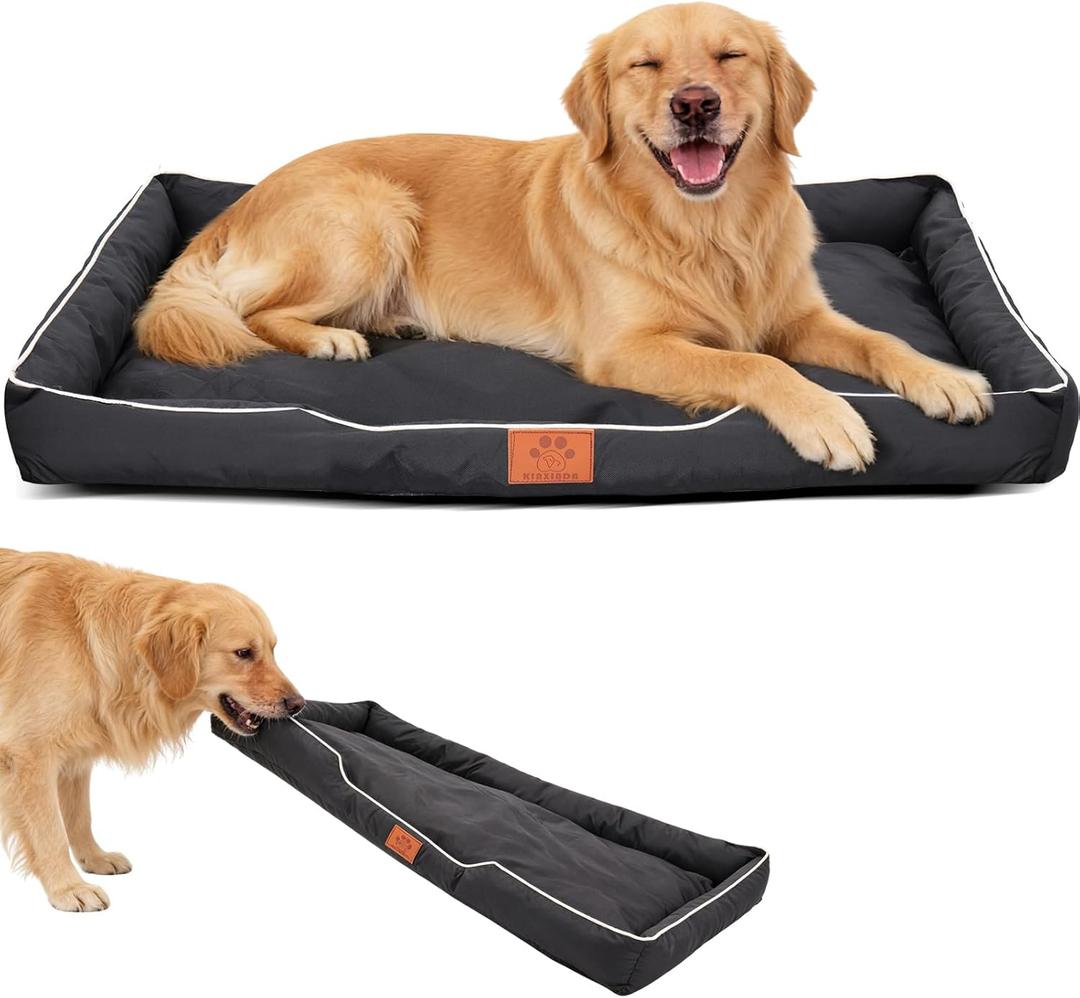 FUMMI Chew Proof Indestructible Dog BedHeavyDuty Quilted Kennel Mat with Waterproof Core, Machine Washable Durable Dog Bed for Aggressive Chewers, Medium Dogs, Black