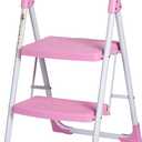 Pink Step Ladder 2 Step Folding,Step Ladder with Handgrip,Step Stool for Adults Ergonomic Foldable,2 Step Folding Step Stool with Anti-Slip Pedal,Multi-Use for Household and Home Kitchen